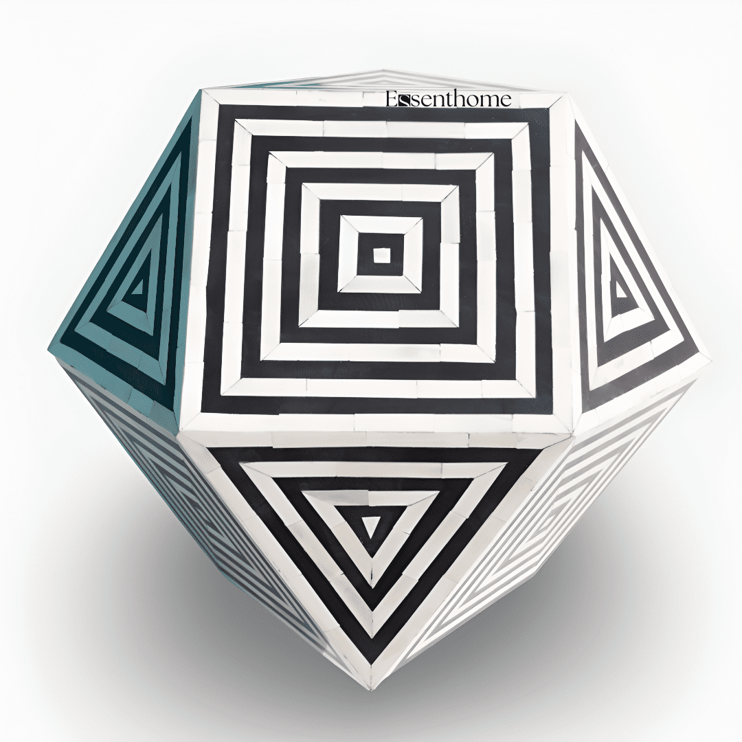 Abstract Pattern Bone Inlay End Table – Compact Resin Accent Table – Handcrafted Side Table for Living Room or Bedroom