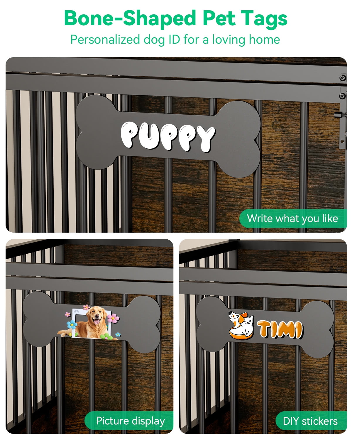 Behost 70.8" Large Dog Crate with 3 Tier Shelves Power Outlet LED Light Adjustable Feet and Wheels Bone Shaped Nameplate Rustic Brown