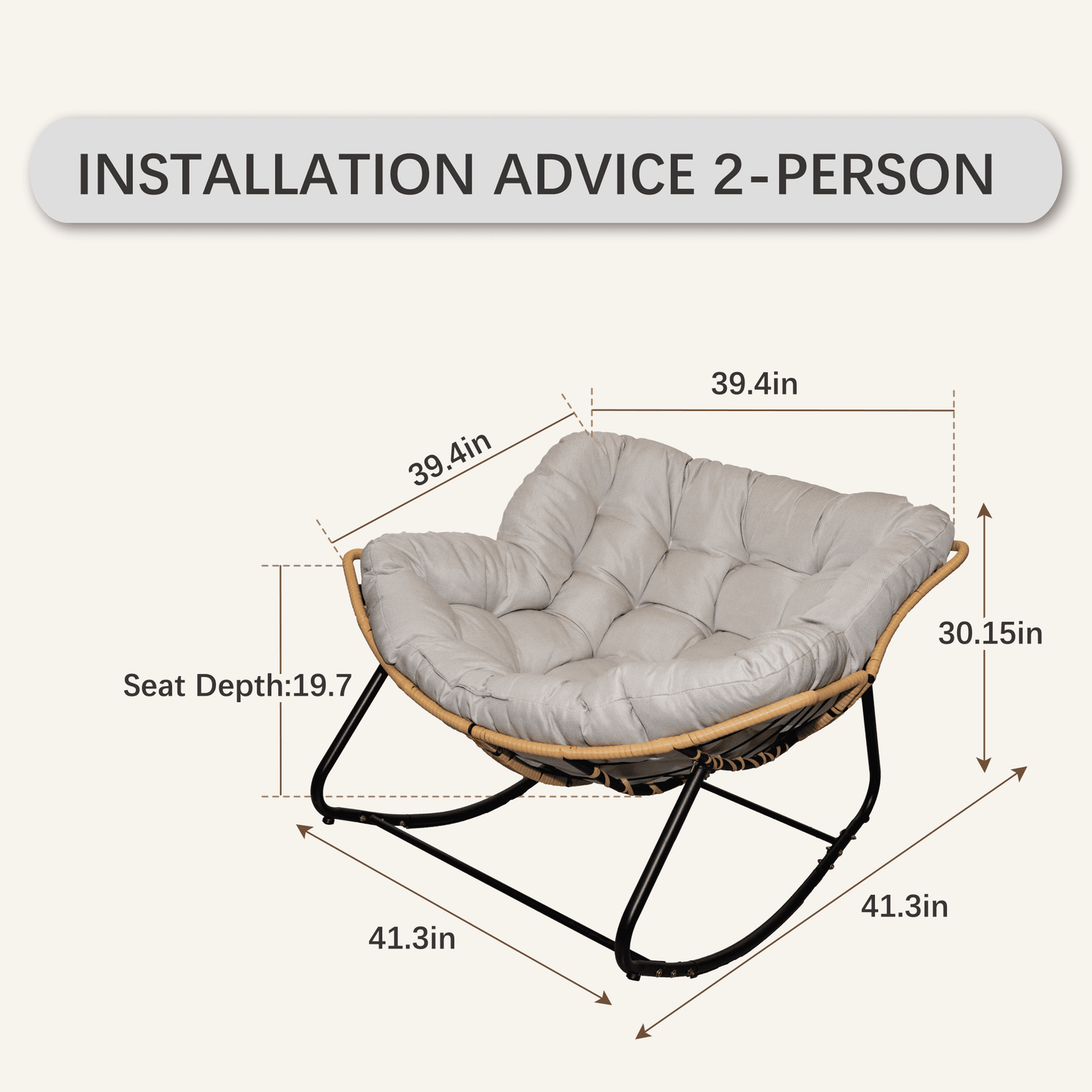 Rocking Chairs Outdoor Rocking Chair, Patio Egg Rocking Chair, Indoor Papasan Chair, Rattan Wicker Lounge Chair, Modern Royal Chair for Bedroom, Living Room, Porch, Garden,Lawn-Beige,Wooden Rocking C