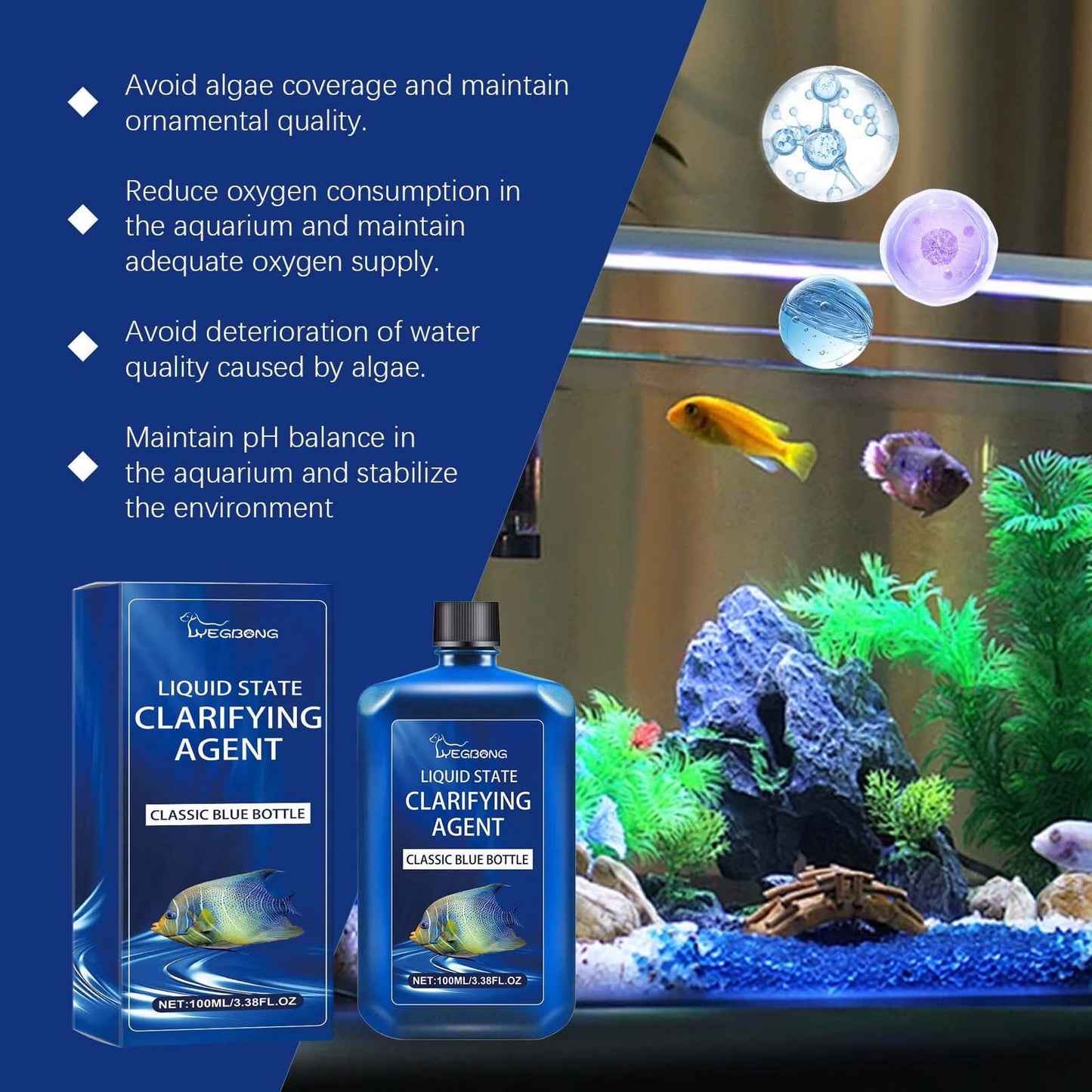 1 Pcs Aquarium Water Purifier 100ml - Clear Fish Tank Water, Removes Pollutants & Algae, Balances pH, Safe for Fish & Plants, Easy to Use Water Treatment Solution