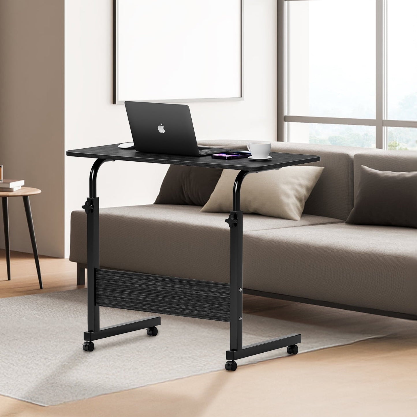 ZephyPaws Height Adjustable Sofa Side C Shape Table,Removable P2 15MM Chipboard & Steel Side Table with Baffle Black