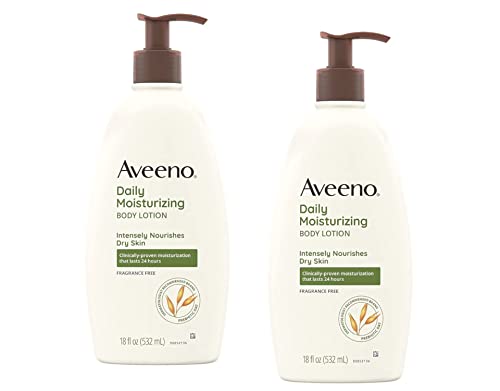 Aveeno Daily Moisturizing Body Lotion With Soothing Oat And Rich Emollients To Nourish Dry Skin, Fragrance-Free, 18 Fl. Oz (Pack