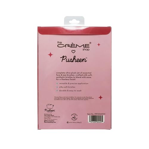 The Crème Shop X Pusheen, Pretty Finish Makeup Brush Set, Eyeshadow Brushes, Blush Brush, Powder Brush, Vegan Makeup Brushes (5 pc)