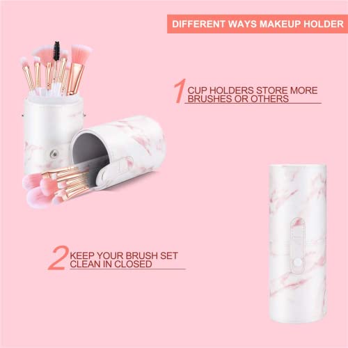 Makeup Brushes Set DUAIU 16PCS Marble Make up Brushes Foundation Eyeshadow Concealer Eyebrow Blush Face Mask Brush Set With Gift Box Make Up Tool(Pink)