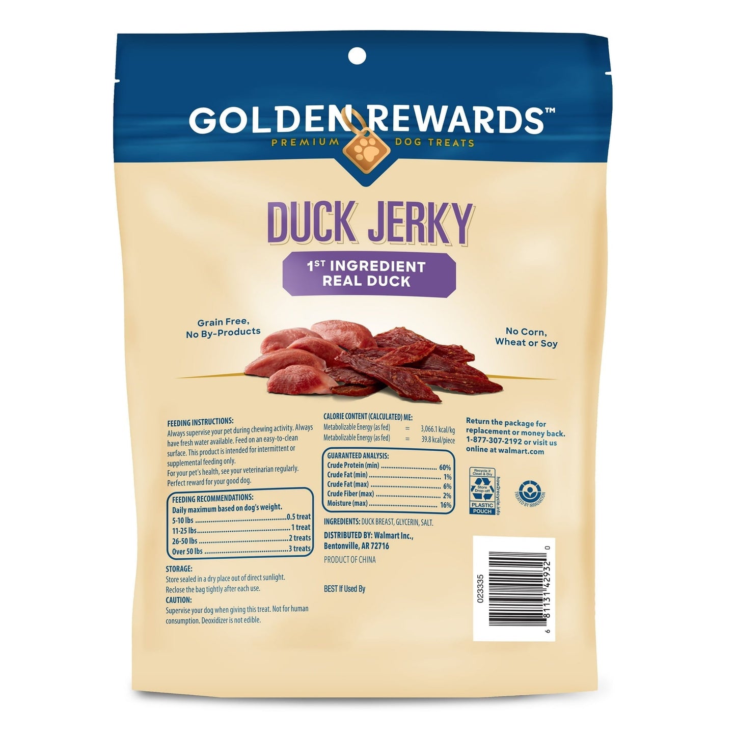 (1 pack) Golden Rewards Duck Jerky Premium Dog Treats, 16 oz