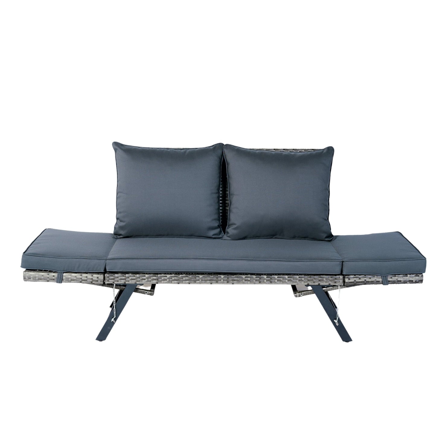 Patio Seating 1 PCS Patio Wicker Side Foldable Bench Patio Backyard Conversation Bench Grey Wicker + Dark Grey Cushion,Outdoor Seating