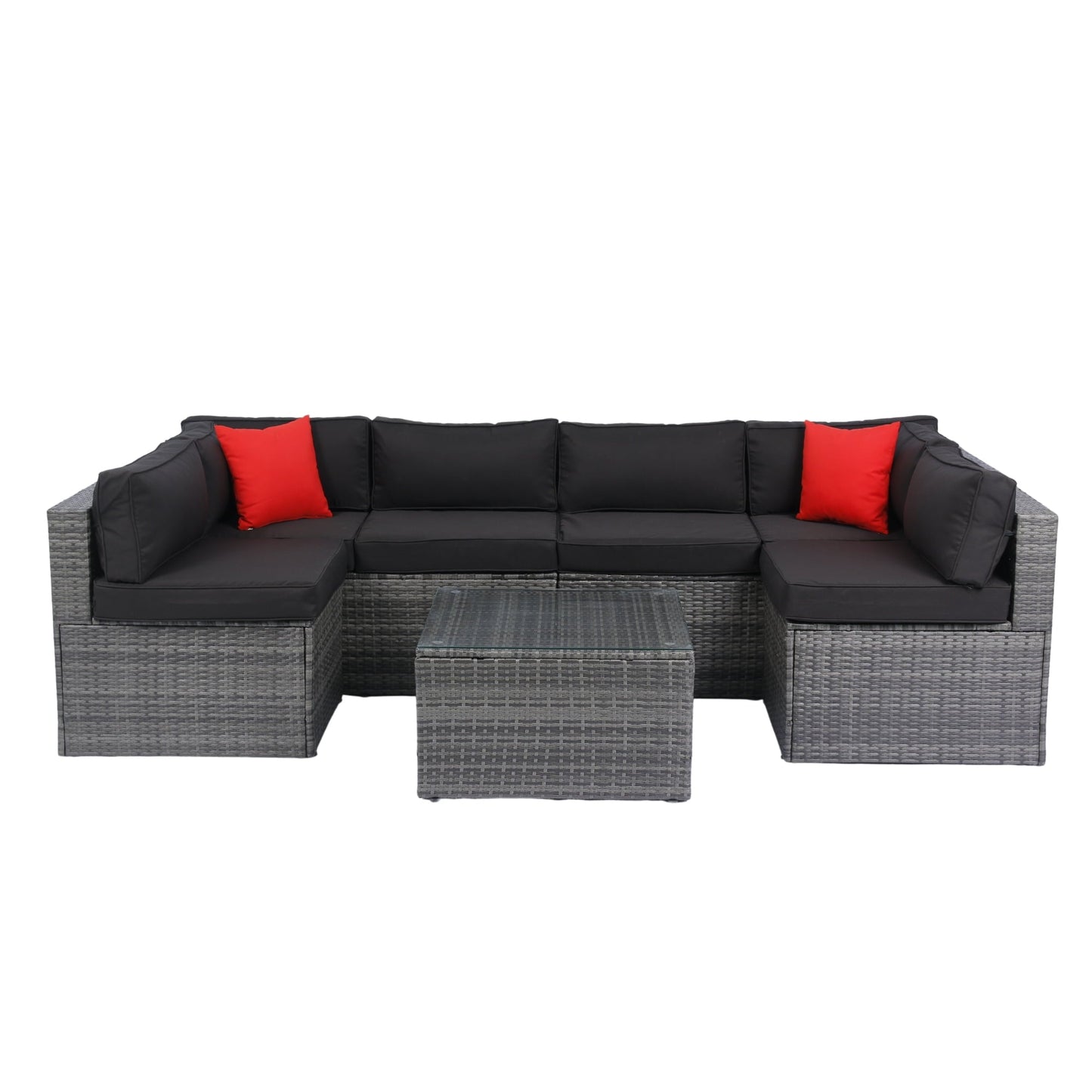 Olurrisa 5 Pieces PE Rattan sectional Outdoor Furniture Cushioned U Sofa set with 2 Pillow Grey wicker + Black Cushion