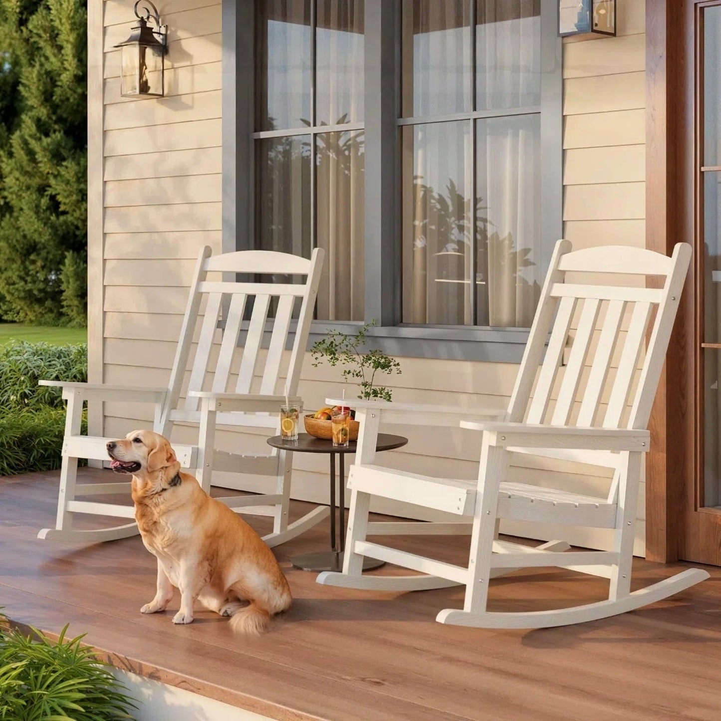 Outdoor Rocking Chair Set of 2, Lofka Patio Rocking Chair with Waterproof, | Porch Rocker | Oversized Rockers | 32" High Back | 380lbs, White