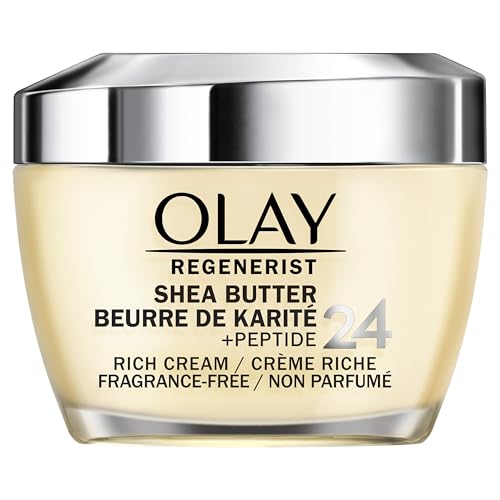 Olay Regenerist Shea Butter + Peptide 24 Rich Cream Face Moisturizer, Fragrance Free, 1.7 Oz (48G)
