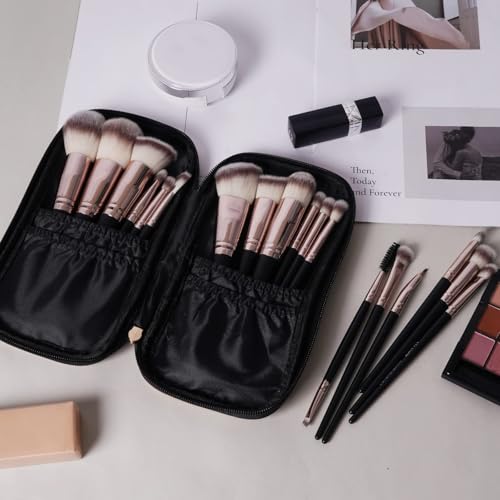 Makeup Brushes with Case, MAANGE 18 Pcs Professional Makeup Brush Set Premium Synthetic Face Kabuki Brush Kit Foundation Blush Powder Eyeshadow Brushes Set Christmas Gift(Coffee)