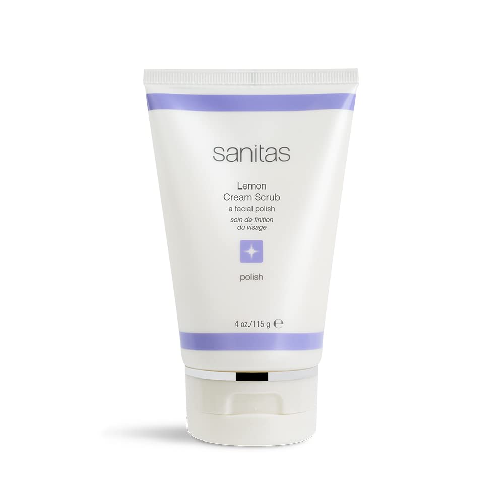 Sanitas Skincare Lemon Cream Scrub, Dual Action Manual Exfoliant, Facial Scrub, Vitamin C, 4 Ounces