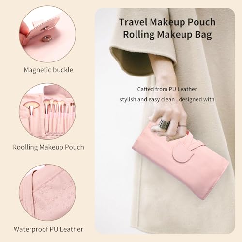 Makeup Brushes, Quality Make Up Brushes 28Pcs Makeup Brushes Set Professional & Beginner Make-up Sets & Case, Brushes & Sponges,Travel-Friendly Roll-up Beauty Gift Sets for Women, PINK