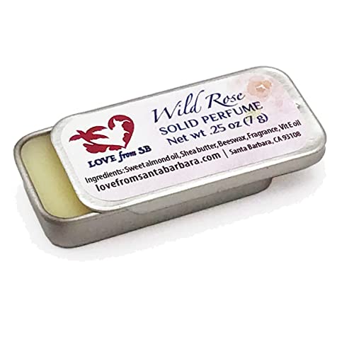 Compact Personal Wild Rose Solid Perfume | Luxurious Artisan Spa Gift for Her | Convenient, fits in your purse or travel bag | Rose Perfume