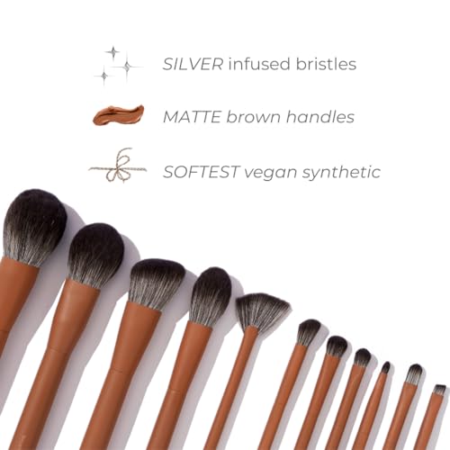 Makeup Brush Set- brush bubble full set makeup brushes for liquid foundation, powders, creams and shadows. 11 Piece Vegan, Silver-infused, soft luxury
