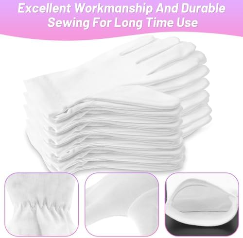 Selizo 12 Pairs 100% White Cotton Gloves for Eczema, Moisturizing Gloves for Dry Hands Overnight Women, Moisture Sleeping Spa Lotion Hand Cream Gloves for Eczema Dry Cracked Hands Sensitive Skin