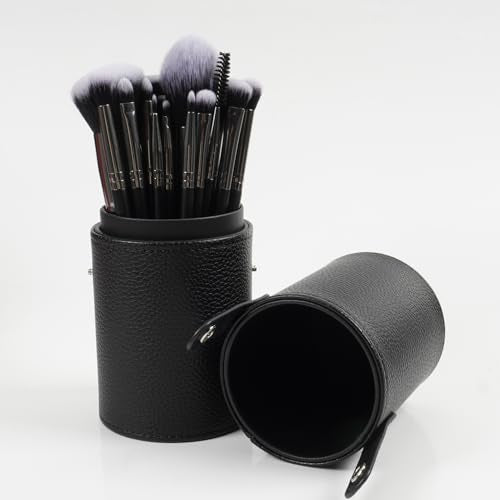 Professional Makeup Brush Set,18 Pcs Travel Brochas Para Maquillaje Kit with Case,Powder Foundation Concealer Blush Eyeshadow Face Contouring Makeup Brushes,Black Make up Brushes Set with Labels