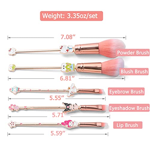 rongji jewelry Marie Cartoon Cat Makeup Brushes - 5pcs Cute Animal Designed Soft Pink Makeup Brushes Set, Professional Cosmetic Tool Kit Pink Drawstring Bag Included for Girls and Women (5PCS Kuu)