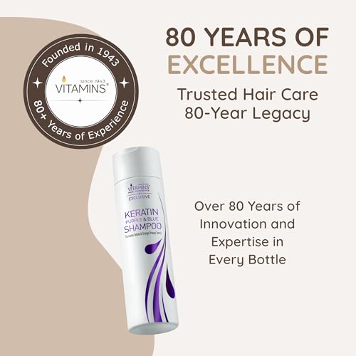 VITAMINS hair cosmetics Keratin Purple Toning Shampoo - Violet Blue Brassiness Toner for Bleached Icy Blonde Platinum Silver White Grey Ash Gray or Colored Dry Damaged Brassy Hair