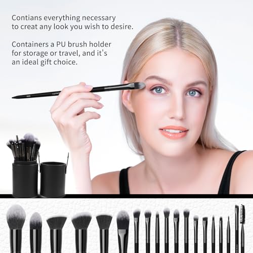 Professional Makeup Brush Set,18 Pcs Travel Brochas Para Maquillaje Kit with Case,Powder Foundation Concealer Blush Eyeshadow Face Contouring Makeup Brushes,Black Make up Brushes Set with Labels