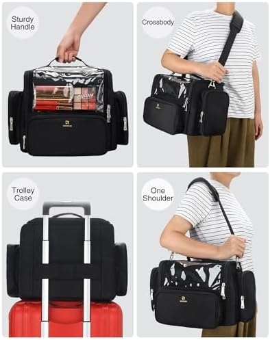 Makeup Brush Bag Extra Large Makeup Brush Case with 4 small bags Professional Makeup Artist Brush Holder Stand Up Organizer for Travel with Adjustable Dividers and Shoulder Strap