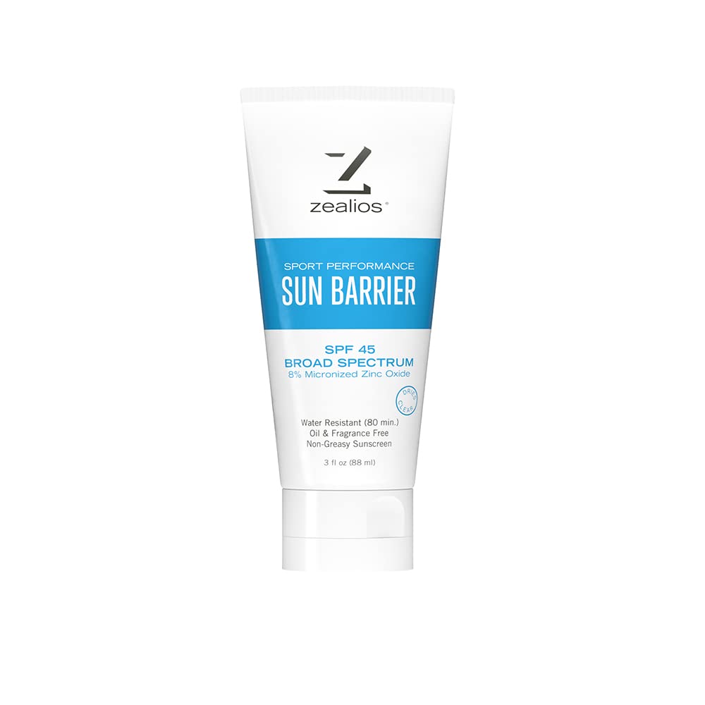 Sun Barrier 3 Oz By Zealios - Broad Spectrum Spf 45 Non-Greasy Water-Resistant Zinc Sunscreen - Last Absorbing Sunblock Body Lot