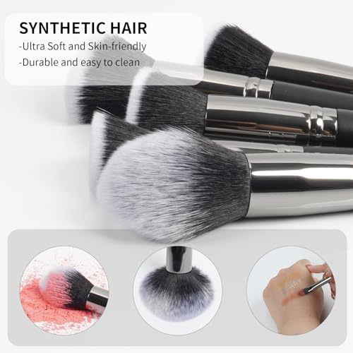 Professional Makeup Brush Set,18 Pcs Travel Brochas Para Maquillaje Kit with Case,Powder Foundation Concealer Blush Eyeshadow Face Contouring Makeup Brushes,Black Make up Brushes Set with Labels