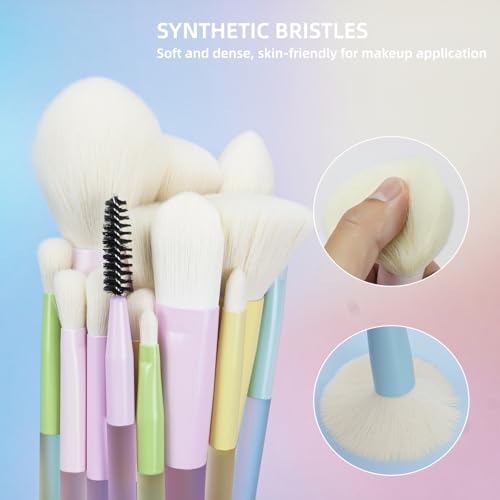 Makeup Brushes 18PCS Set – Multicolor Make Up Brush Set with Powder, Foundation, Eyeshadow Brushes, Latex Free Sponge & Bag – Soft Synthetic Bristles, Painted Aluminum Ferrules, Rubber Handles
