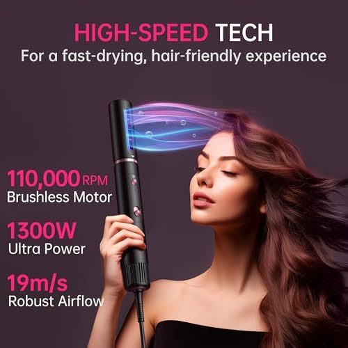SKIMI Hair Dryer Brush and Blow Dry Brush, Multi-Hot Air Styler with 110000RPM Brushless Motor, Hot Air Brush for Fast Drying Curling Volumizing Straightening&Styling, High-Speed (Black&Blush Red)