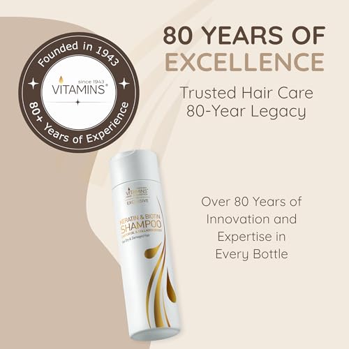 VITAMINS hair cosmetics Keratin Shampoo Treatment - Biotin & Collagen Protein with Castor Oil for Curly Wavy or Straight Locks - Sulfate Free Product for Dry Damaged or Color Treated Hair