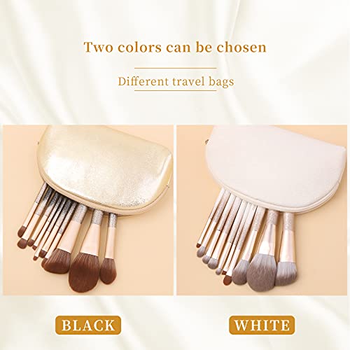 Natural Hair Makeup Brush Set Professional, Fox Hair Makeup Brushes Set with Case, Glitter Make up Brushes Set Professional, Natural Makeup Brushes, Natural Bristle Makeup Brush - ORRA, White