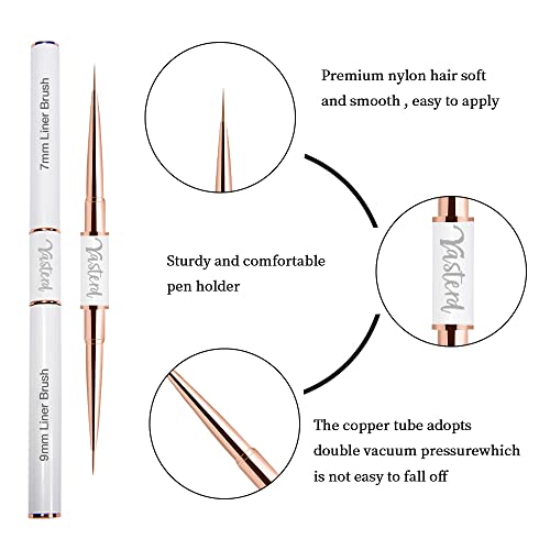 Yasterd Nail Art Brushes Set - Professional 5pcs Double-Ended Acrylic Nail Art Brushes Liner Detail Thin Brushes for Drawing Design Brushes Gel Builder Brushes 3D Nail Art Tools for Salon at Home DIY Manicure