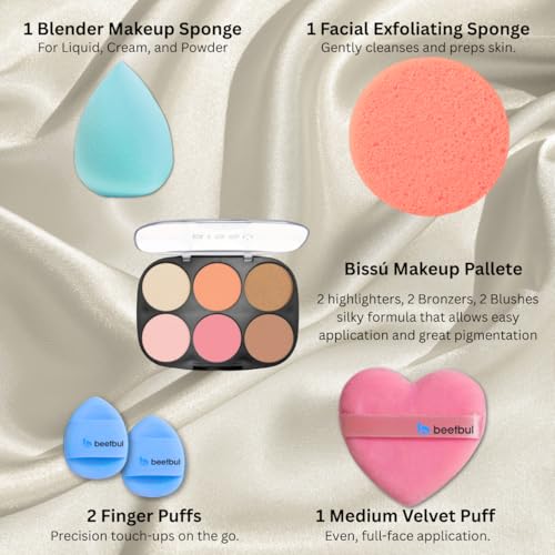 Makeup Kit Bissú 6‑Color Palette + Velvet Puff + 2 Finger Puffs + Makeup Sponge + Exfoliating Sponge (4 Styles) (03 La Buenaza)