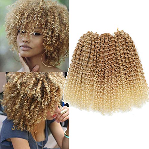 Sharopul Kinky Curl Short Hairstyle 8 Inch 3pcs/pack Afro Kinky Twist Hair Blonde Soft Synthetic Crochet Braiding Hair Extention