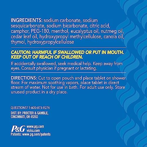 Vicks, VapoShower Plus, Shower Steamers, Eucalyptus Shower Steamer & Menthol Scent, Clean Dissolving Vapor Shower Tablets, Aromatherapy Shower Steamer & Shower Bombs, 12 count