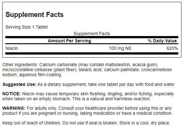 Swanson Niacin (Vitamin B3) - Vitamin Supplement Supporting Heart Health and Carbohydrate Metabolism - Promotes Natural Energy Production - (250 Tablets, 100mg NE Each)