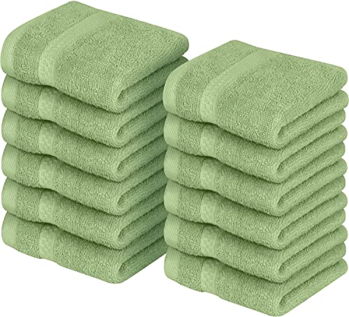 Utopia Towels 12 Pack Premium Wash Cloths Set, 12 by 12 Inches, 100% Cotton Ring Spun, Highly Absorbent and Soft Feel Essential Washcloths for Bathroom, Spa, Gym, and Face, Sage Green