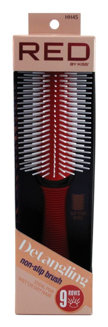 Kiss Red Brush Detangling 9 Rows Non-Slip (Pack Of 6)