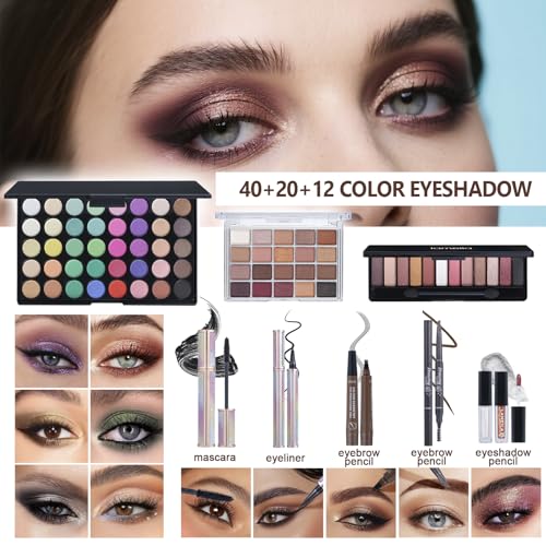Makeup Kit for Women Full Kit、 Makeup Sets for Teens、 Multipurpose Makeup ,eyeshadow、 liquid foundation,Loose powder,Eyebrow pencil,4-color lip gloss set