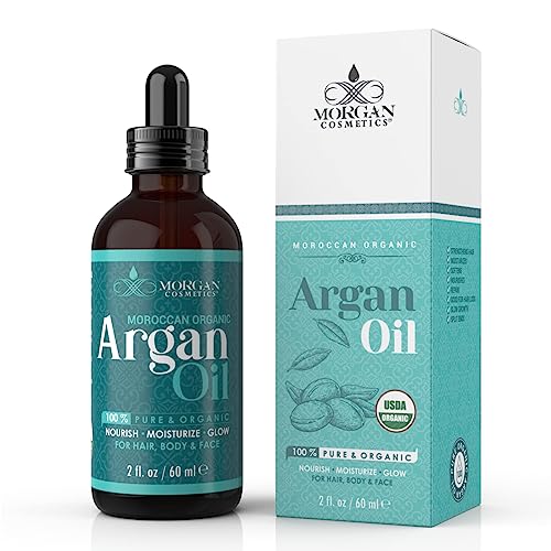 Morgan Cosmetics 100% Pure Organic Argan Oil - Moroccan Oil - Argan Oil for Skin – Argan Oil Cold Pressed- Moroccan Argan Oil for Face Glowing, Body, Healthy Hairs and Nails (2 FL Oz)