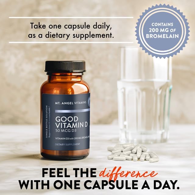 Mt. Angel Vitamins - Good Vitamin D, 2000 IU Vitamin D3 with Bromelain (60 Capsules)