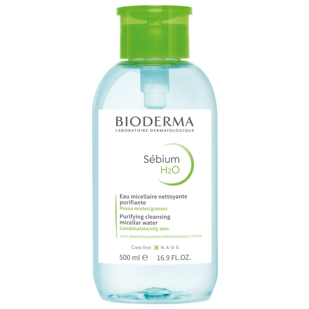 Bioderma S Bium H2O Pump, Micellar Water, Cleansing And Make-Up Removing For Combination To Oily Skin, Green Bottle, 17 Fl Oz