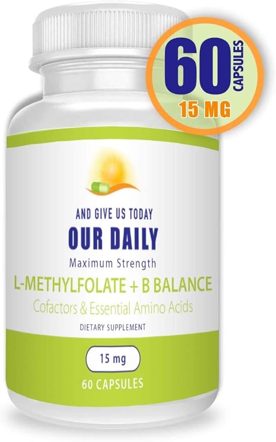 Our Daily Vites L-Methylfolate 15 MG B Complex Balance 5 MTHF Active Folate, Methylated B12, B9, B6, B2 Brain, Heart and Fetal Health, Non-GMO, 60 Count 2 Months
