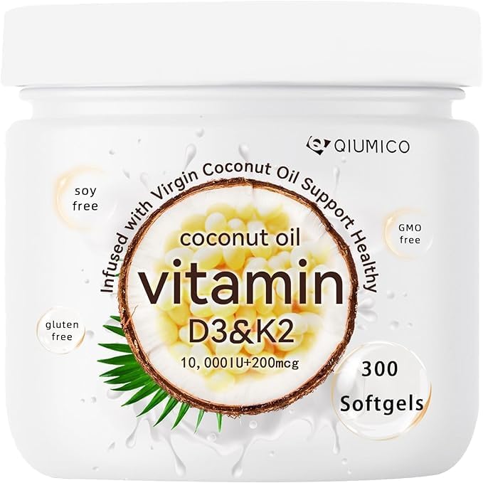 Vitamin D3 10000 IU with 200 mcg MK7 Vitamin K2, Immune & Joint Health Gluten Free, GMO-Free, Dairy Free, 300 Gels (1)