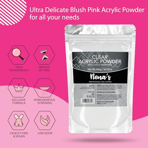 Nena's Superior Sculpting Powder Professional Acrylic Nail System Clear Blush Pink Medium Pink 16 oz 460 g (Clear)