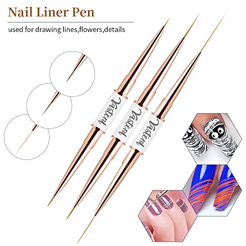 Yasterd Nail Art Brushes Set - Professional 5pcs Double-Ended Acrylic Nail Art Brushes Liner Detail Thin Brushes for Drawing Design Brushes Gel Builder Brushes 3D Nail Art Tools for Salon at Home DIY Manicure