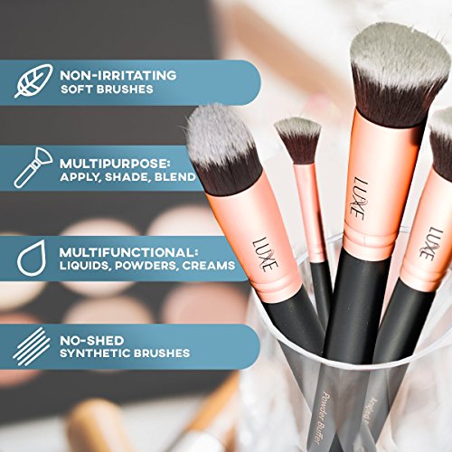 Premium Makeup Brushes Set for Face and Eye - Synthetic Brushes for Foundation, Powder, Blush, Eyeshadow - Brush Cleaning Solution Included - Perfect Make Up Brushes Kit, Beauty Brush Set (14pc)