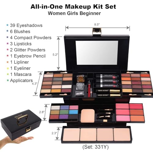 M 58 Color Professional Makeup Kit, makeup pallet,All In One Makeup Set for Women Girls Beginner,Include Eyeshadow Facial Blusher Eyebrow Powder Face Concealer Powder Eyeliner Pencil and a Mirror(331Y)