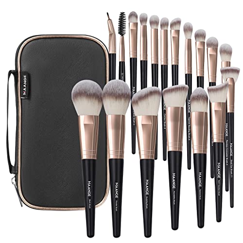 Makeup Brushes with Case, MAANGE 18 Pcs Professional Makeup Brush Set Premium Synthetic Face Kabuki Brush Kit Foundation Blush Powder Eyeshadow Brushes Set Christmas Gift(Coffee)