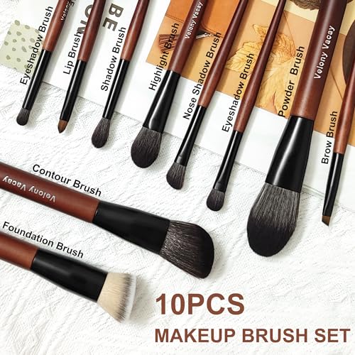Makeup Brush Set, 10Pcs Makeup Brushes Set Professional, Premium Synthetic Powder Foundation Eyeshadow Highlight Lip Blending Eyebrow Liner Travel Makeup Brush Set