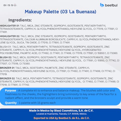 Makeup Kit Bissú 6‑Color Palette + Velvet Puff + 2 Finger Puffs + Makeup Sponge + Exfoliating Sponge (4 Styles) (03 La Buenaza)